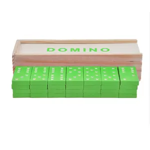 Custom Colorful Wooden Dominoes Double 6 Green Domino Tiles With Wood Case