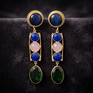 Jaipur Gems Jewelry Silver Gold Plated Ethnic Drop Earrings Sapphire <b>Emerald</b> Hydro Stones for Women Unisex Wedding/Anniversary - Product Image 2