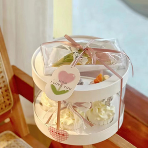 Tùy chỉnh sang trọng Vòng rõ ràng cửa sổ xi lanh cupcake hộp hoa trắng hộp bánh - Product Image 2