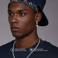 Boucles d'oreilles pendantes croix plaquées or 14K pour homme, créoles articulées croix en argent 925 avec zircone cubique 5A CZ pour femme, bijoux hip-hop, boucles d'oreilles Huggie