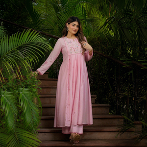 Kurti en coton brodé jaune pour femme, coupe ample, longueur au sol, style traditionnel indien pakistanais, décontracté, été, Diwali, soleil - Product Image 1