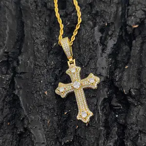 Colar pingente hip hop 18k, colar banhado a ouro com cruz