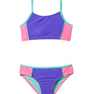 <b>Girls</b> Color Block Bikini Set Purple Pink Mint Contrast Binding Quick Dry Spandex Polyester Two Piece <b>Swimwear</b> Hipster Bottom - Product Image 4