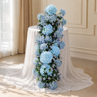 Centre de table de mariage en fleurs d'hortensia et de rose en soie bleues en cascade, vente en gros, conception personnalisée, fourniture d'usine pour événements