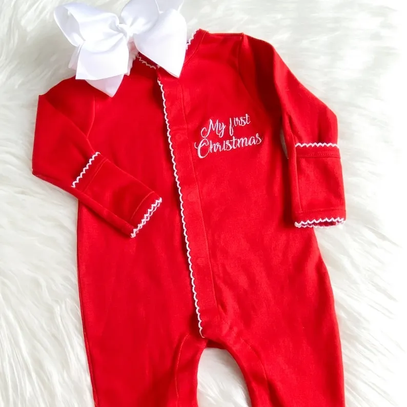 Estilo festivo algodón recién nacido regalo bordado rojo Navidad ropa bebé mameluco