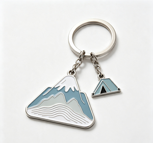 Enamel Metal Key Chain Mountain Tent <b>Keyring</b> Silver Tone Promotional Gift Accessory - Product Image 4