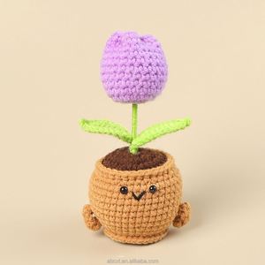 Artificial Positive Flower Plant Handmade Knitted Crochet Heart Flower Pot Plant for Home Decoration - Product Image 5