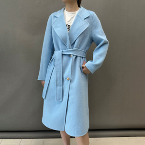 <span class=keywords><strong>Cappotto</strong></span> Lungo da Donna in Cashmere <span class=keywords><strong>Azzurro</strong></span> Chiaro di Nuova Collezione in Vera Lana <span class=keywords><strong>con</strong></span> Cintura - Product Image 2