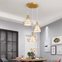 Suspension géométrique minimaliste nordique à 3 lumières, style panier en fil de diamant, pour îlot de cuisine et salon