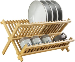 Bamboo Dish <b>Drying</b> <b>Rack</b> 2-Tier Collapsible Drainer Dish <b>Drying</b> <b>Rack</b> or Dish Plate for Kitchen Home Apartment - Product Image 1