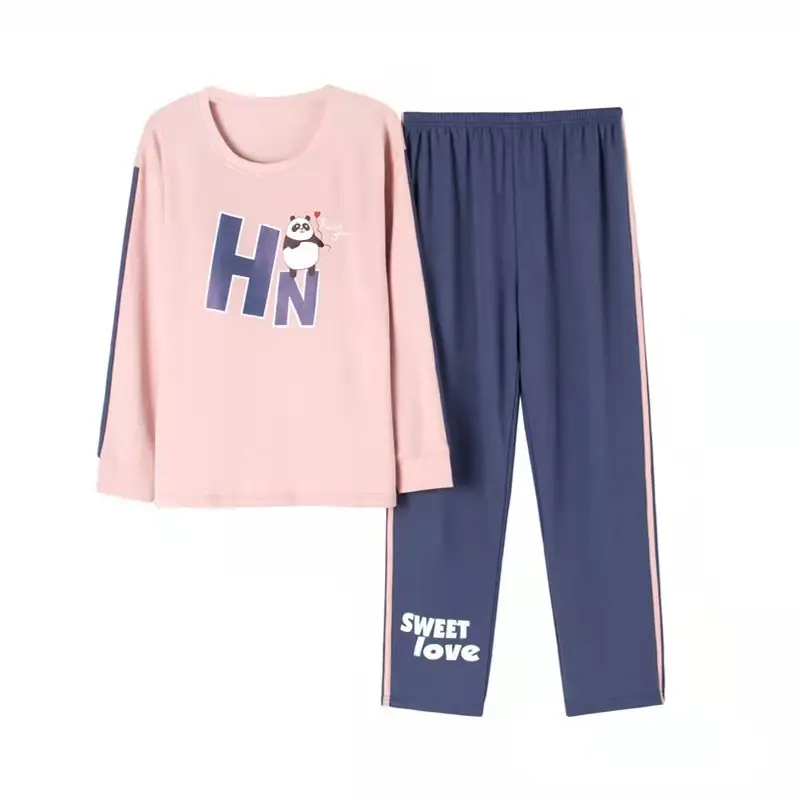 2021 Wholesale Women Cotton Pajamas Set With Bra Custom Spring Summer Pyjama Long Sleeve Sleep Suit Lounge Wear Lady Girl Plus