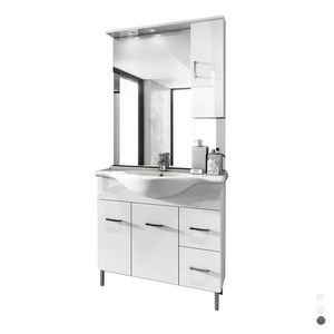 Mueble de baño Venice de 85 cm con lavabo y espejo en blanco brillante - Product Image 1