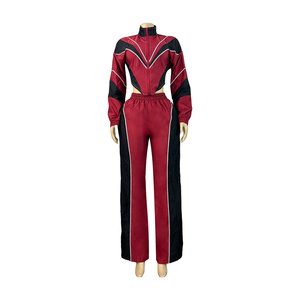 Damen Zweifarbiger Reißverschluss-Crop-Top mit Langen Ärmeln + Hosen-Anzüge Herbst 2-Teilige Sets Sportliche Trainingsanzüge - Product Image 5