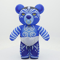 Costume de mascotte gonflable d'ours bébé imprimé sur mesure avec motif bleu, sucette et couche pour spectacle de festival