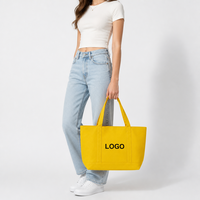 Sac fourre-tout en toile de coton jaune grande capacité avec logo personnalisé, réutilisable, pour la plage, le shopping, sac à bandoulière, vente en gros pour femmes, OEM, usage quotidien