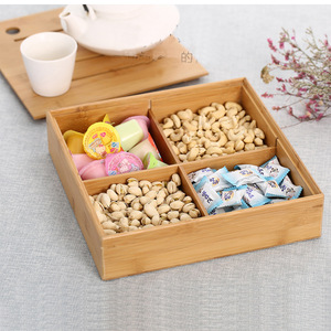 <b>Bamboo</b> Snack Tray 4 Compartment Rectangle Food <b>Container</b> For Living Room Storage - Product Image 1