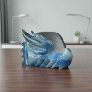 Calaveras de Dragón Talladas a Mano, Calaveras de Cristal, Calaveras de Ágata Azul, Figura Coleccionable con Temática Animal, Arte en Relieve, Decoración - Product Image 2