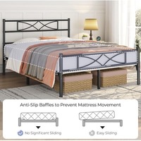 Cadre de lit convertible en métal avec tête de lit à motif diamant, support à lattes en acier, rangement intégré pour salon et hôtel
