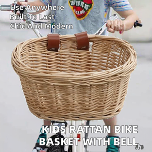 Sac de transport pour vélo enfant moderne en plastique fait main avec panier avant tressé, sonnette, pompon, autocollants et paniers de rangement - Product Image 2