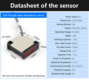 LUOSHIDA Q50 <span class=keywords><strong>15m</strong></span> infrarosso attraverso il tipo di fascio DC 10-30V NPN PNP sensore fotoelettrico - Product Image 6