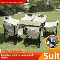 Ensemble table et chaises pliantes Moon Chair, mobilier d'extérieur portable, table de camping 6 places en acier carbone