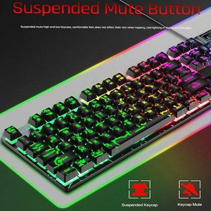 Combo de Teclado y Ratón para Juegos con Cable, Diseño Rainbow, 104 Teclas, Retroiluminación RGB, Sensación Mecánica, Teclas Multimedia para PC - Product Image 6