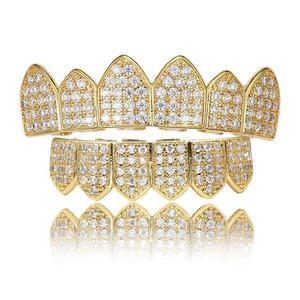 Laiton plaqué <span class=keywords><strong>or</strong></span> véritable 18 carats avec prothèses hip hop bling zircon et crocs d'halloween dents grillz avec étui emballé individuellement - Product Image 2