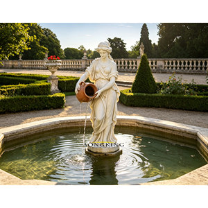 Statue de fontaine Naiade en marbre blanc sculptée à la main, sculpture classique de jeune fille coulant de l'eau pour jardin de villa - Product Image 1