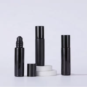 Black Matte Cylinder Cosmetic <b>Bottle</b> with Roller for 10ml Glass Frosted Surface Packaging Silk Screen Printed - Product Image 4