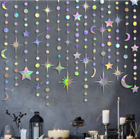 Guirlande de rideau à cordes à thème dégradé, étoiles, croissant de lune, cercles, points, ornement, drapeau pour la décoration de fête d'anniversaire, Ramadan/Eid Mubarak