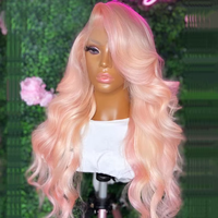 Perruques rose clair 13x4 avec fermeture frontale en dentelle, cheveux humains pré-épilés, cheveux vierges brésiliens, sans colle, perruques ondulées lâches