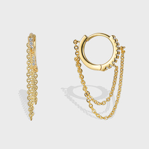 Elegant Luxurious Bling Hoop Earrings New Fashion Bohemian Style Rhodium-Plated Crystal Chains Tassels Classic Brass Alloy for - Product Image 1