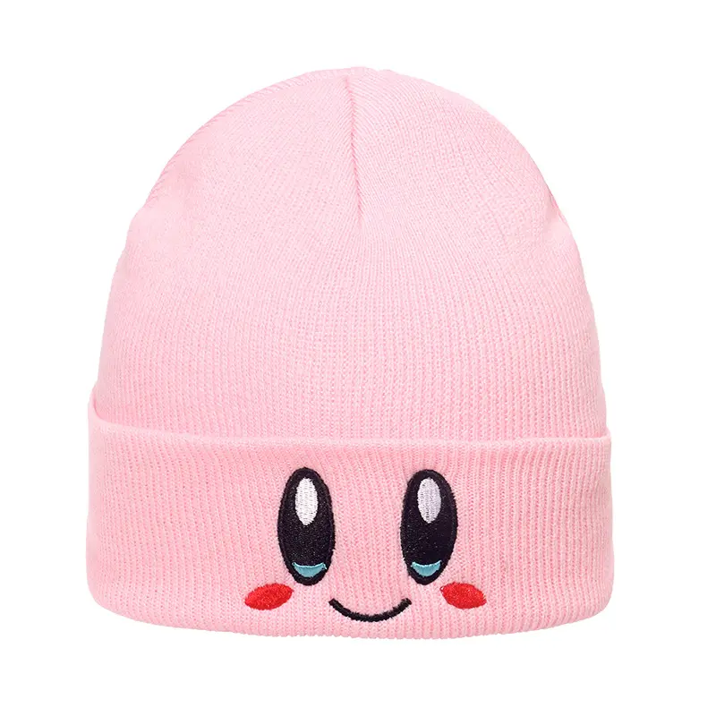 Lovely Recreational Institute Style Knitting Skiing Hats Female Embroidery Kirbys Expression Wool Winter Beanie