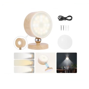 Lámpara Nocturna Creativa Moderna con LED y Acabado de Madera 360 °   Lámpara de pared giratoria con control táctil para dormitorio y sala de estar - Product Image 1