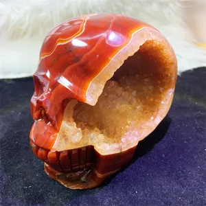 Kindfull Wholesale High Quality Carnelian Druzy Skulls Red Agate Healing Crystal Crafts For Gift