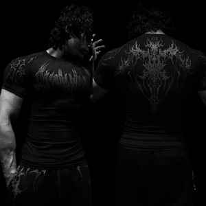 T-Shirt Sportiva da Uomo in Poliestere ad Alta Elasticità, Maglia a Compressione a Maniche Corte con Motivo Geometrico e Texture Muscolare - Product Image 2