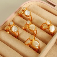 Cincin Lapis Emas 18K Warna-warni Vintage, Cincin Baja Anti Karat Bertatahkan Batu Mata Kucing, Cincin Terbuka Tahan Air yang Dapat Disesuaikan untuk Wanita
