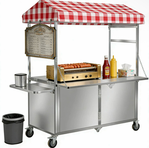 Carrito de Bebidas Plegable de Acero Inoxidable de 4 Ruedas Personalizado con Sistema de Agua para Negocios Ambulantes de Dulces y Comida Rápida, Ajustable - Product Image 2