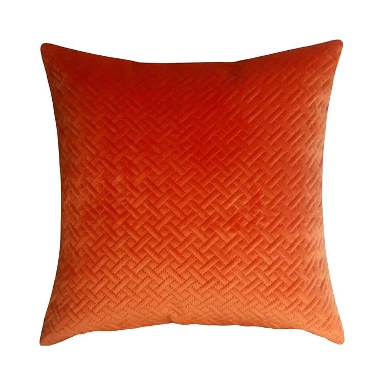 Soft Quilted Pattern Decorative Velvet Polyester Burnt Orange Moss Green Pillowcase Cover