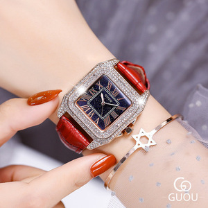 Nouveau GUOU 8215 dames montres <span class=keywords><strong>montre</strong></span> <span class=keywords><strong>en</strong></span> <span class=keywords><strong>or</strong></span> Rose cristal cuir horloge femmes diamant montres - Product Image 2
