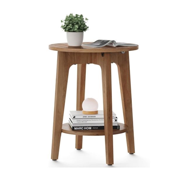 Modern Adjustable End Table Tapered Legs Curved Transitions Panel Wood Style-Nightstand Side Table for Small Spaces Apartments