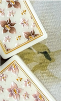 Set Mahjong Motif Bunga, Ubin Joker, Bagian Belakang Marmer 3D Timbul Emas Vintage, Permainan Mahjong, Desain Bunga Art Nouveau, Hadiah