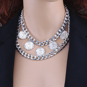 European American <b>Cross</b> Border Jewelry Retro Geometric Chunky <b>Chain</b> Multi Layer Necklace For Women Gold Zinc Alloy Party Pendant - Product Image 2