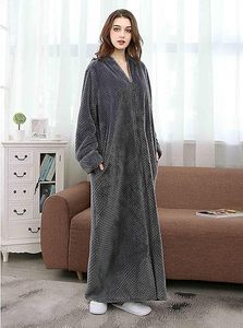 Robe polaire pour femme <span class=keywords><strong>Peignoir</strong></span> en peluche à fermeture éclair longue avec poches Peignoirs chauds et doux à fermeture éclair pour femme - Product Image 3