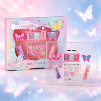 Coffret cadeau de maquillage papillon, kit cosmétique avec fards à paupières, gloss à lèvres, rouge à lèvres et pinceaux, boîte de beauté rose en gros