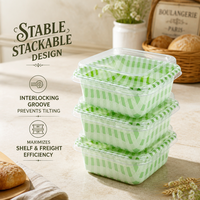 Boîte de rangement alimentaire en PET avec couvercle à clipser, anti-buée, pour pâtisseries, impression par transfert d'eau, impression personnalisée, approvisionnement en gros