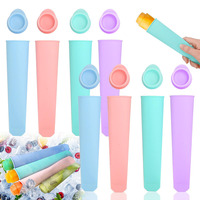 Moules à glaces réutilisables en silicone flexible avec couvercles individuels, moules à glaces à poussoir pour enfants et collations d'été