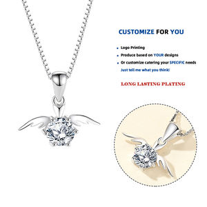 D378 925 plata esterlina Ángel beso COLLAR COLGANTE Simple circón alta calidad para mujer joyería regalo (excluyendo cadena) - Product Image 1