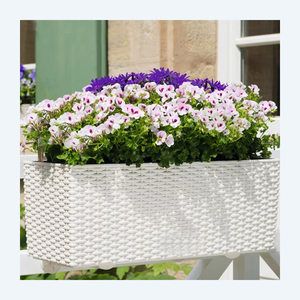 New Style Rattan Surface Resin Rectangle Black Plastic Plant <strong>Pot</strong> for Wall <strong>Balcony</strong> Windowsflower <strong>Pot</strong> Planter Box Railing - Product Image 1