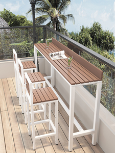 Tavolo Alto Moderno da Esterno in Legno Anticorrosione e Resistente al Sole con Combinazione di Sedie Lunghe, Tavolo da <span class=keywords><strong>Bar</strong></span> a Parete per Hotel e Caffetterie - Product Image 2